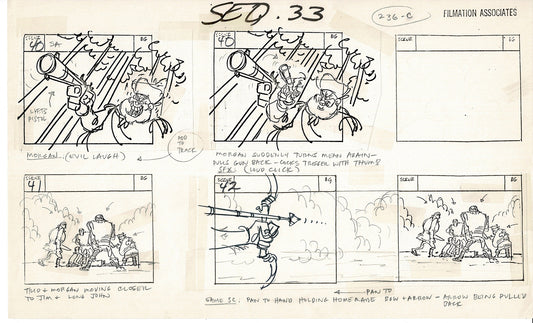 Treasure Island Storyboard Art Cartoon 2 Pages Stevenson Filmation WB 1973 E-01