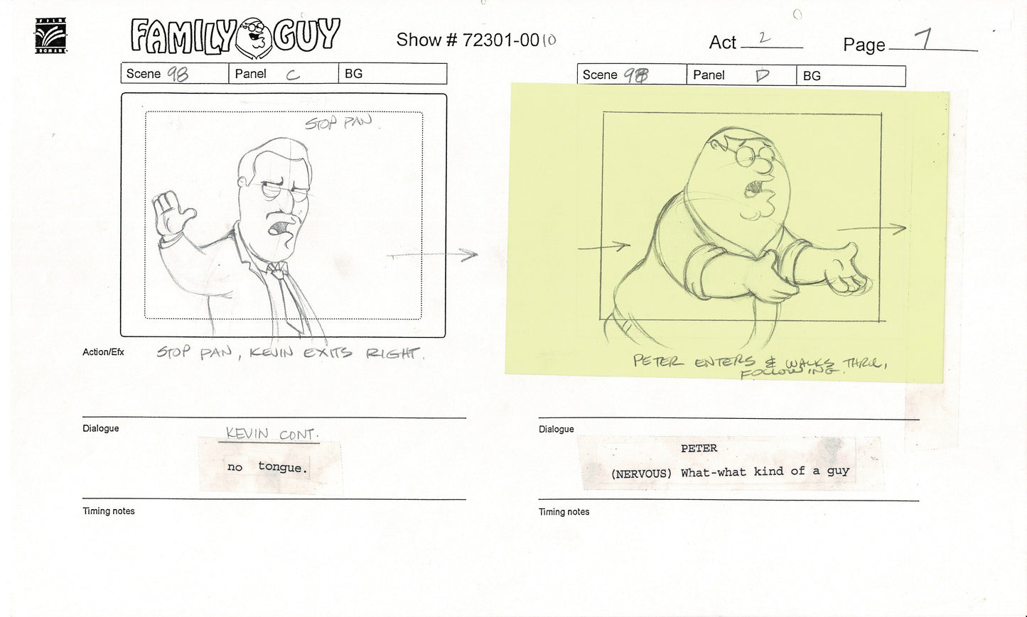 Family Guy Peter Griffin Hand-Drawn Production Animation Storyboard FOX 4