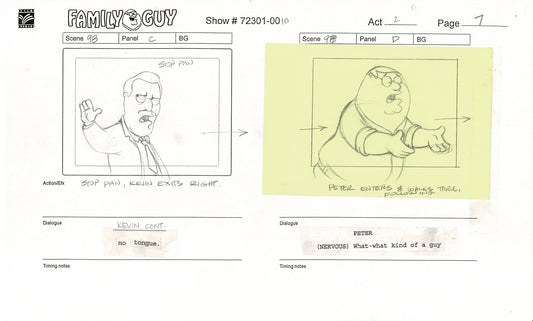 Family Guy Peter Griffin Hand-Drawn Production Animation Storyboard FOX 4