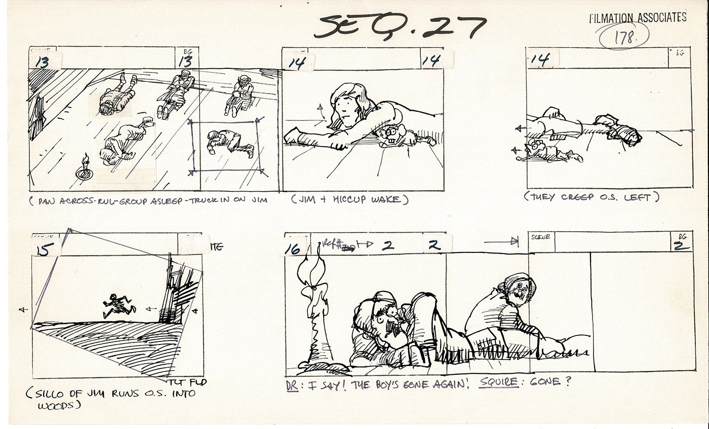Treasure Island Storyboard Art Cartoon 2 Pages Stevenson Filmation WB 1973 D-01