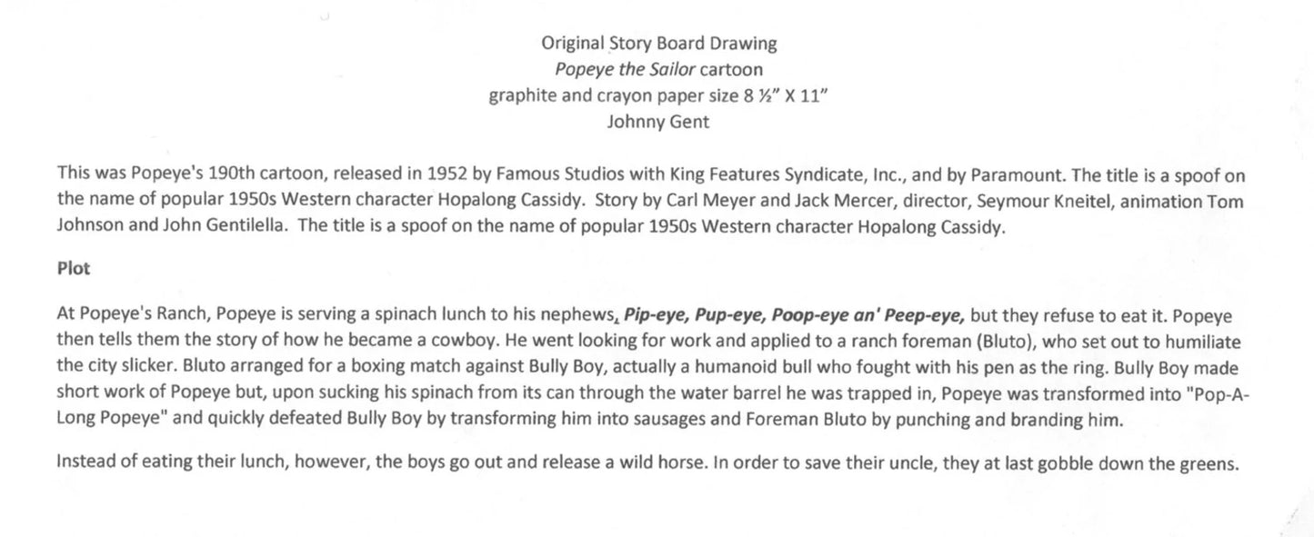 Popeye 1952 2 LOT Original Animation Production Storyboard from Famous Studios 745