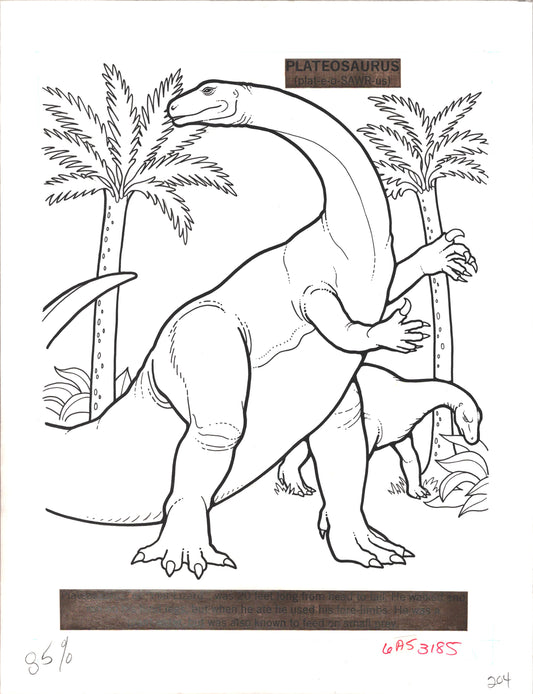 Dinosaurs Coloring Book Page Hand-Inked Illustration Drawing from Stoneway 1990 204