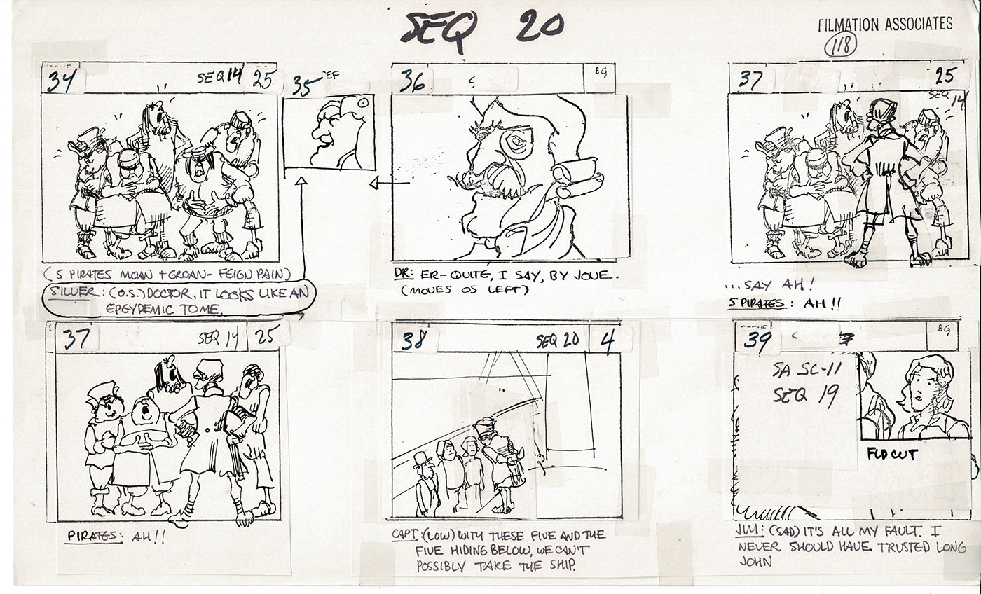 Treasure Island Storyboard Art Cartoon 2 Pages Stevenson Filmation WB 1973 C-19