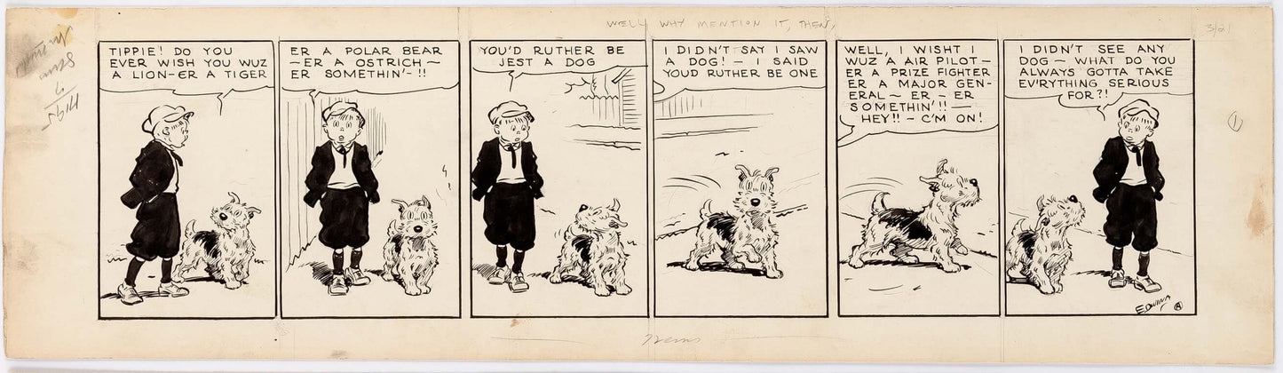 Cap Stubbs and Tippie Original Ink Daily Comic Strip Art Signed and Drawn by Edwina Dumm AM20