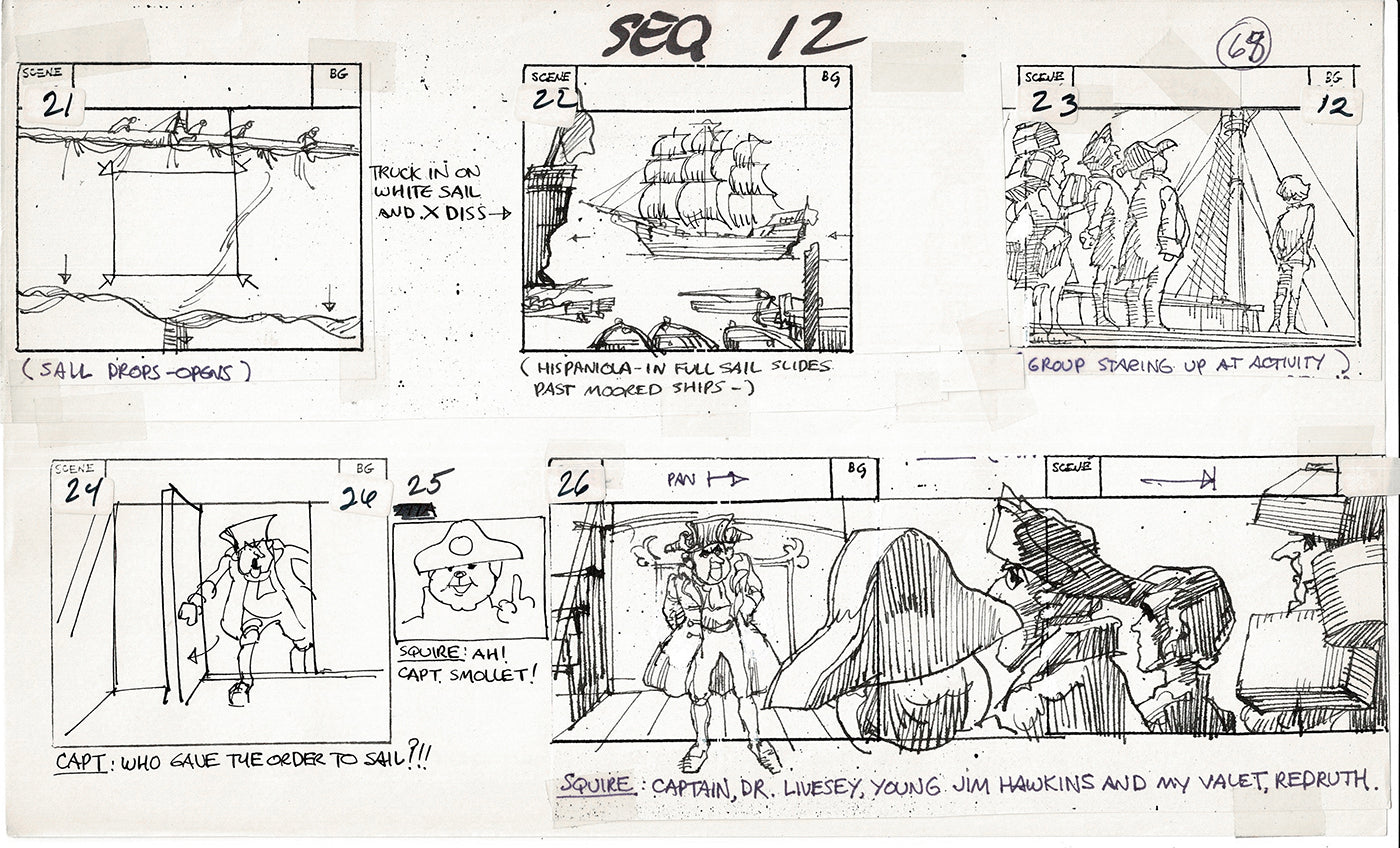 Treasure Island Storyboard Art Cartoon 2 Pages Stevenson Filmation WB 1973 B-19