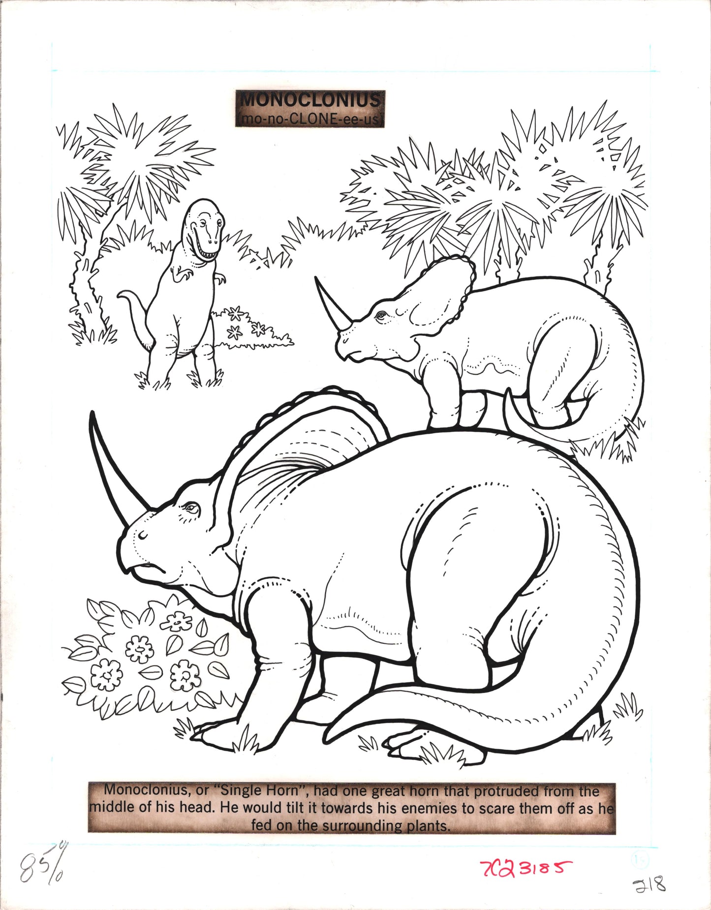 Dinosaurs Coloring Book Page Hand-Inked Illustration Drawing from Stoneway 1990 218
