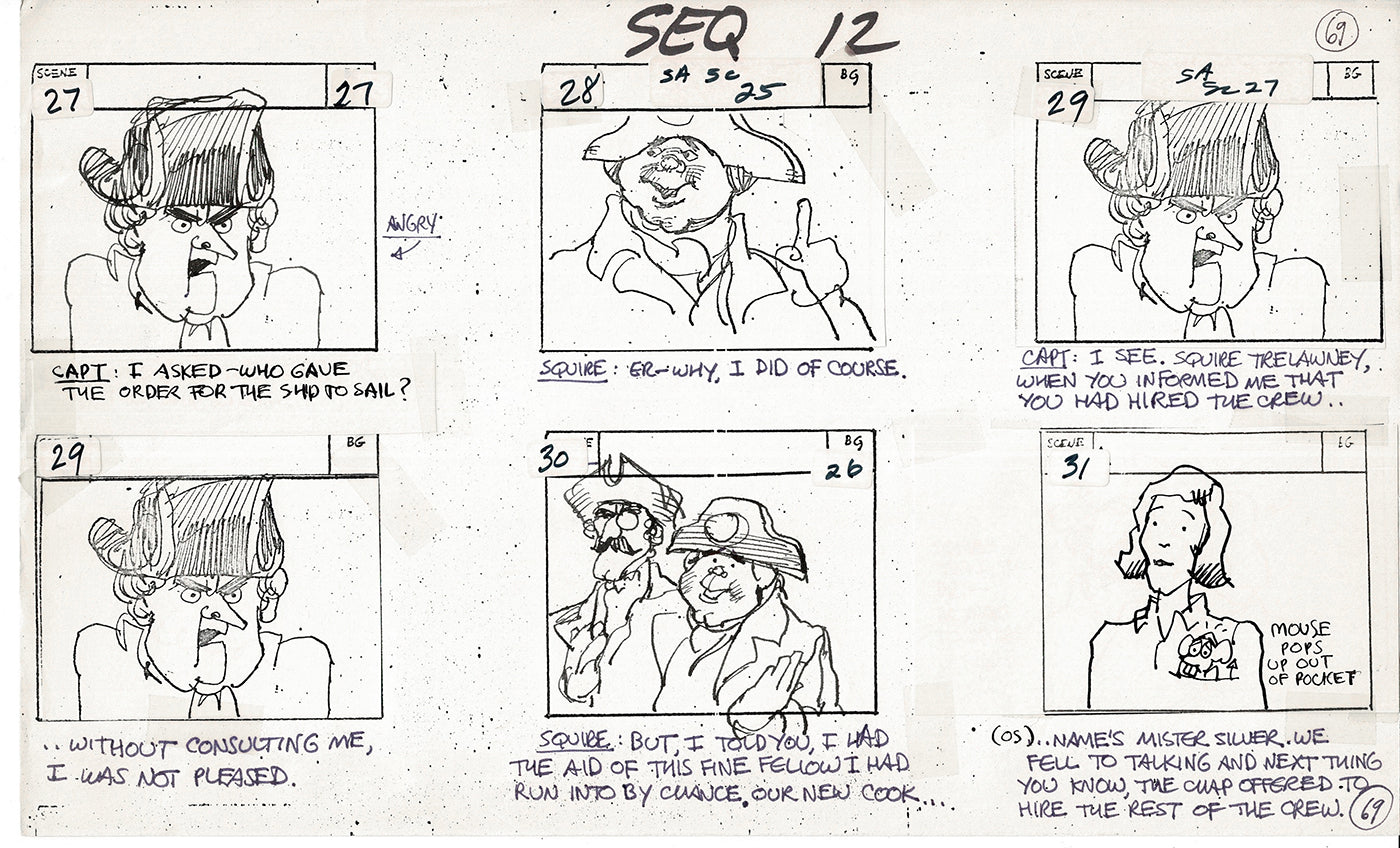 Treasure Island Storyboard Art Cartoon 2 Pages Stevenson Filmation WB 1973 B-21