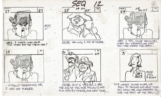Treasure Island Storyboard Art Cartoon 2 Pages Stevenson Filmation WB 1973 B-21