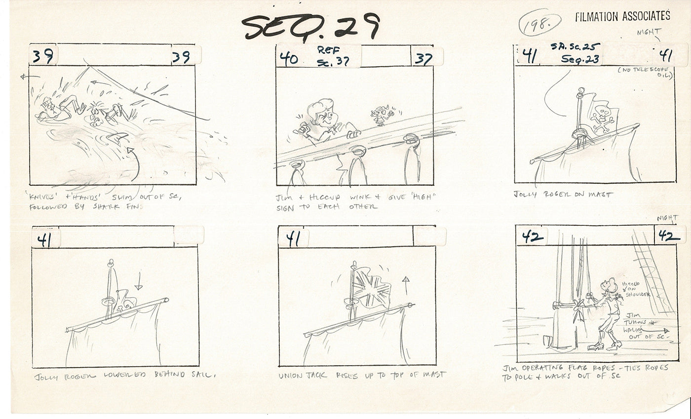 Treasure Island Storyboard Art Cartoon 2 Pages Stevenson Filmation WB 1973 D-21