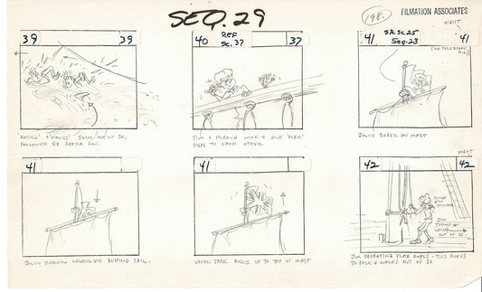 Treasure Island Storyboard Art Cartoon 2 Pages Stevenson Filmation WB 1973 D-21