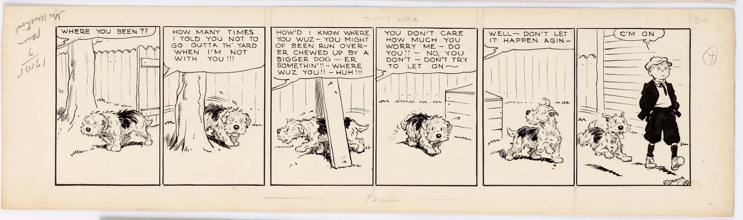 Cap Stubbs and Tippie Original Ink Daily Comic Strip Art Signed and Drawn by Edwina Dumm AM21
