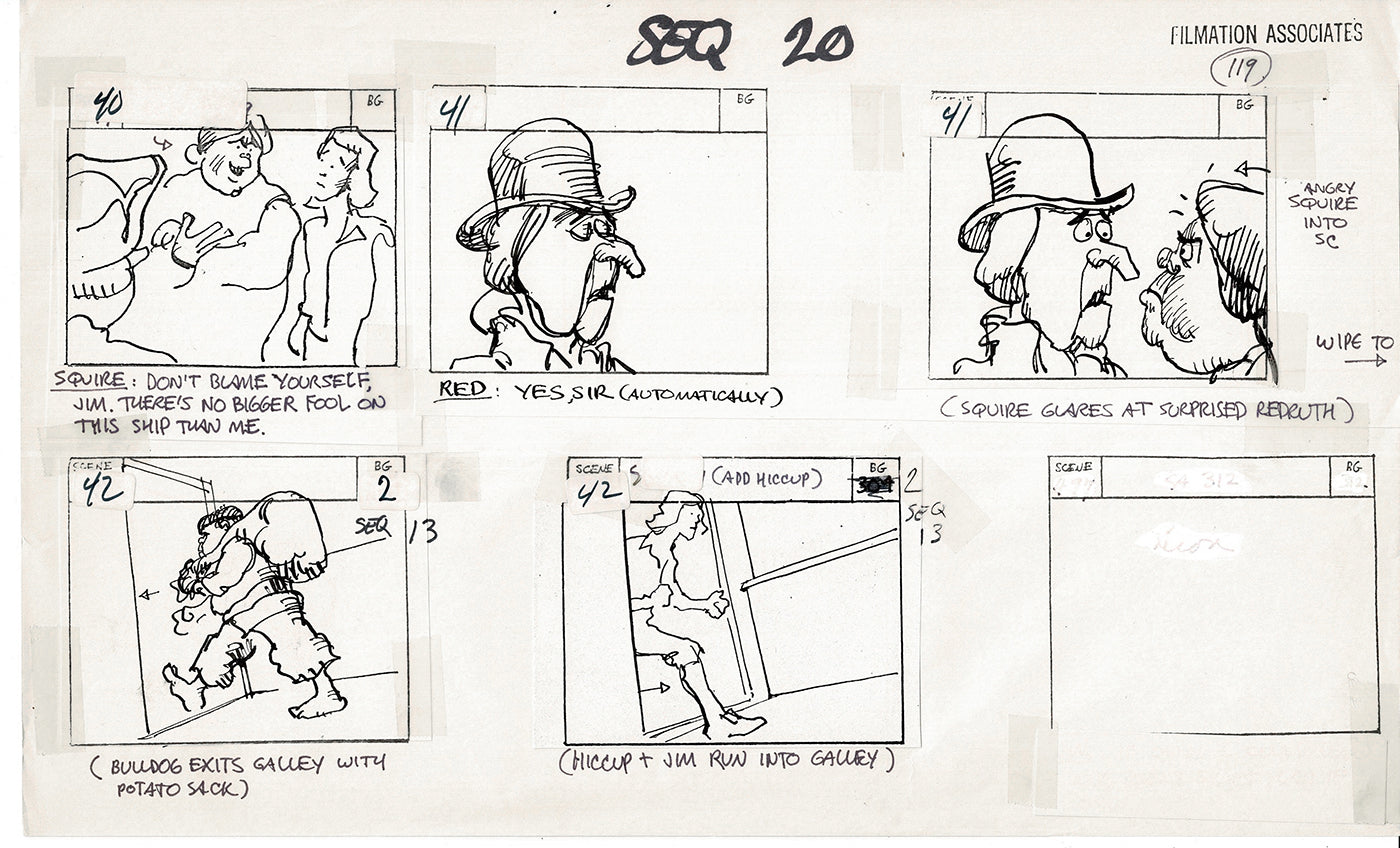 Treasure Island Storyboard Art Cartoon 2 Pages Stevenson Filmation WB 1973 C-21