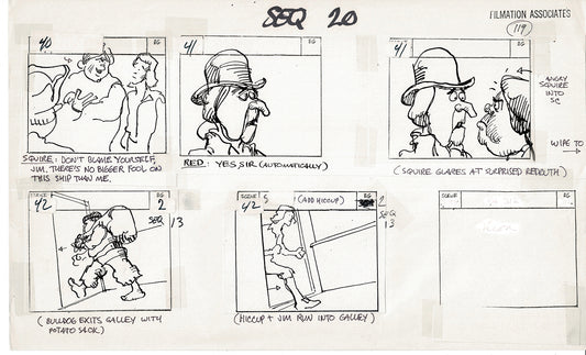 Treasure Island Storyboard Art Cartoon 2 Pages Stevenson Filmation WB 1973 C-21