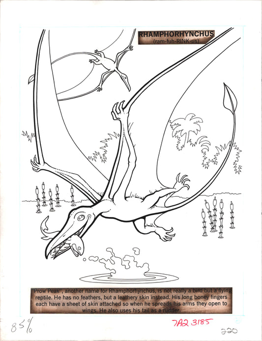 Dinosaurs Coloring Book Page Hand-Inked Illustration Drawing from Stoneway 1990 220
