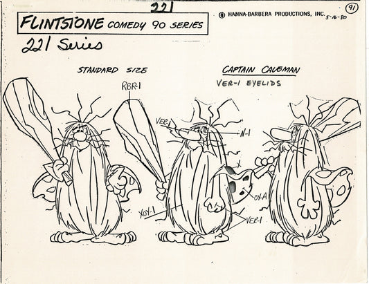 The Flintstones Captain Caveman Model Sheet Copy Group of 5 Pages 1980 Production Hanna Barbera