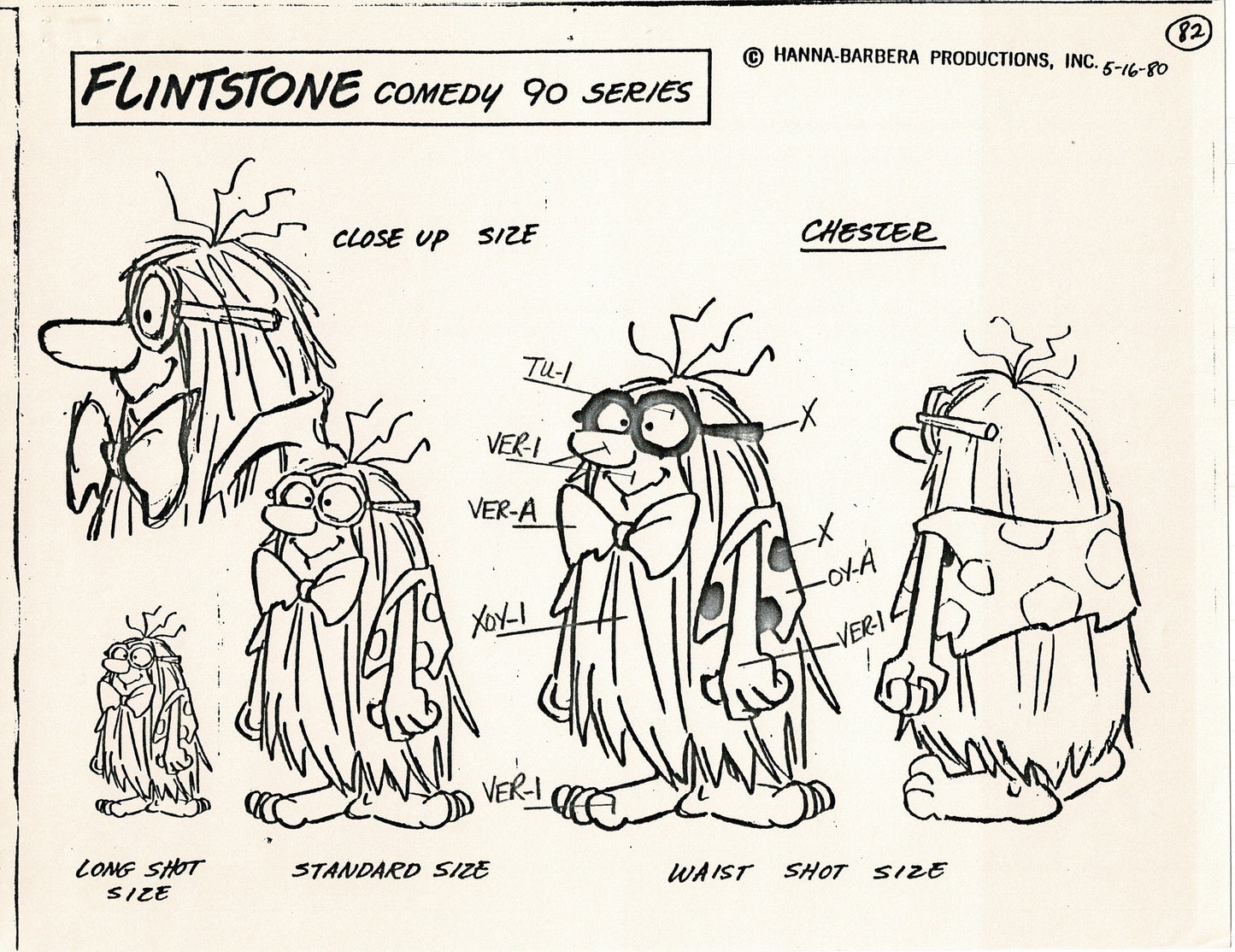 The Flintstones Captain Caveman Model Sheet Copy Group of 5 Pages 1980 Production Hanna Barbera