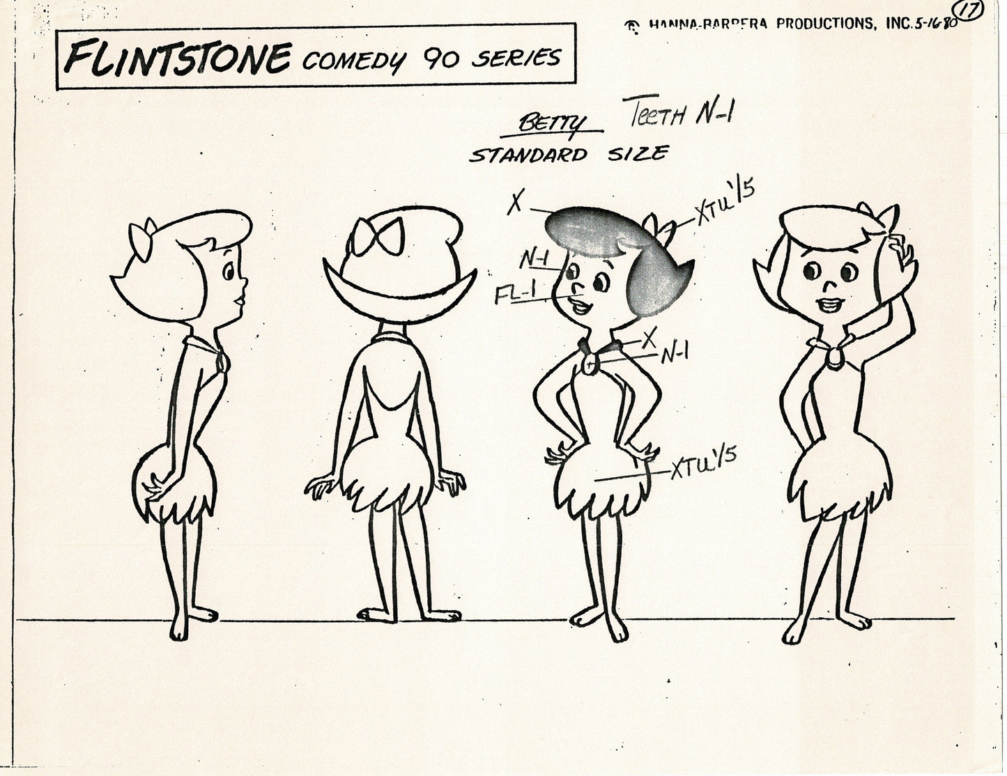 The Flintstones Captain Caveman Model Sheet Copy Group of 5 Pages 1980 Production Hanna Barbera