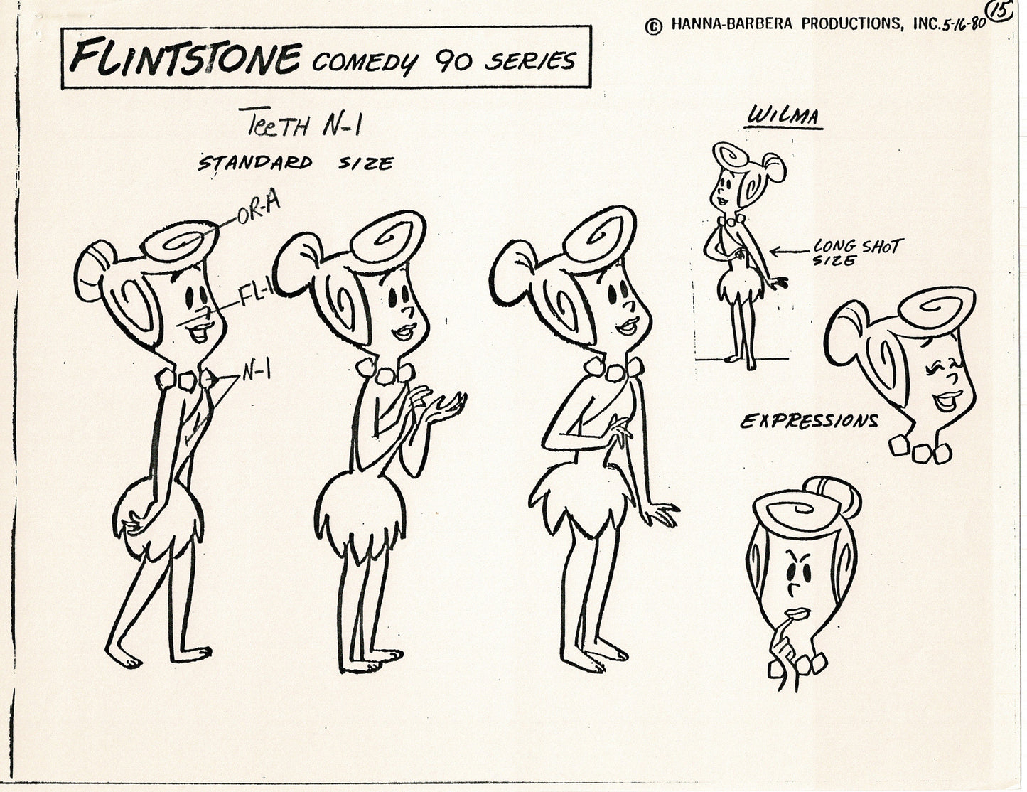 The Flintstones Captain Caveman Model Sheet Copy Group of 5 Pages 1980 Production Hanna Barbera