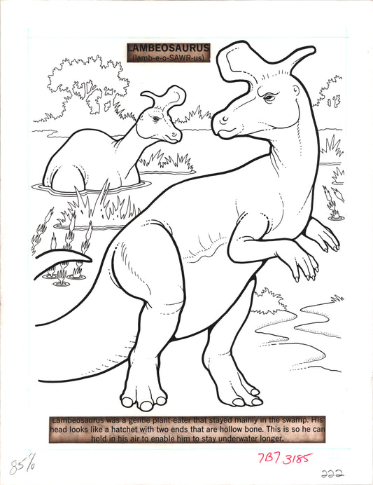 Dinosaurs Coloring Book Page Hand-Inked Illustration Drawing from Stoneway 1990 222