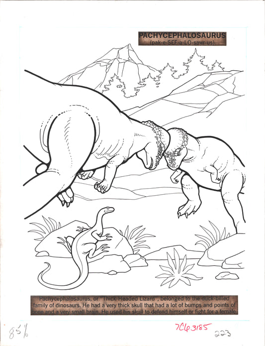 Dinosaurs Coloring Book Page Hand-Inked Illustration Drawing from Stoneway 1990 223