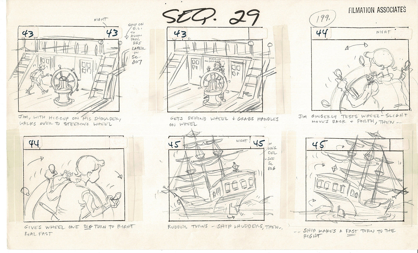 Treasure Island Storyboard Art Cartoon 2 Pages Stevenson Filmation WB 1973 D-21