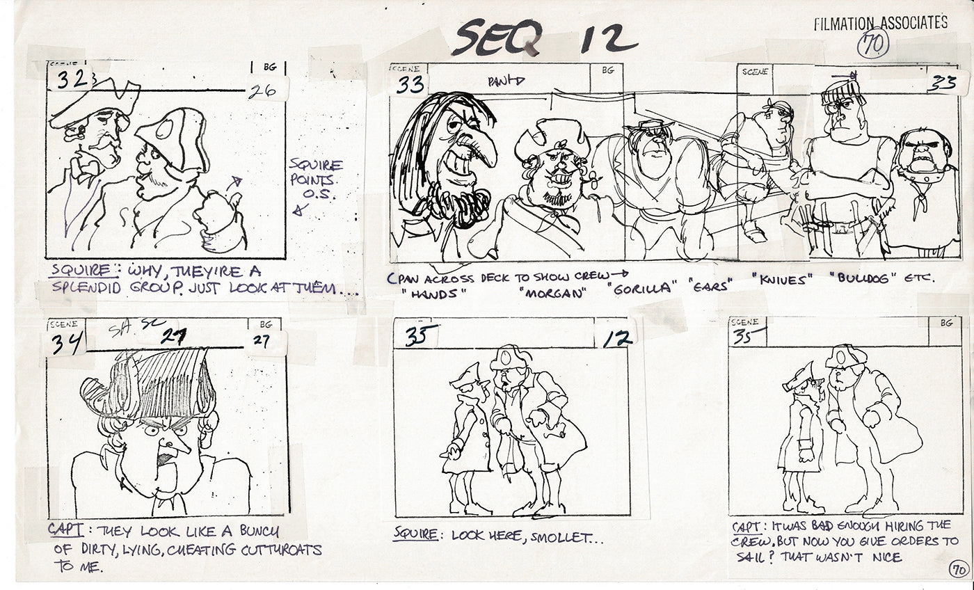 Treasure Island Storyboard Art Cartoon 2 Pages Stevenson Filmation WB 1973 B-21