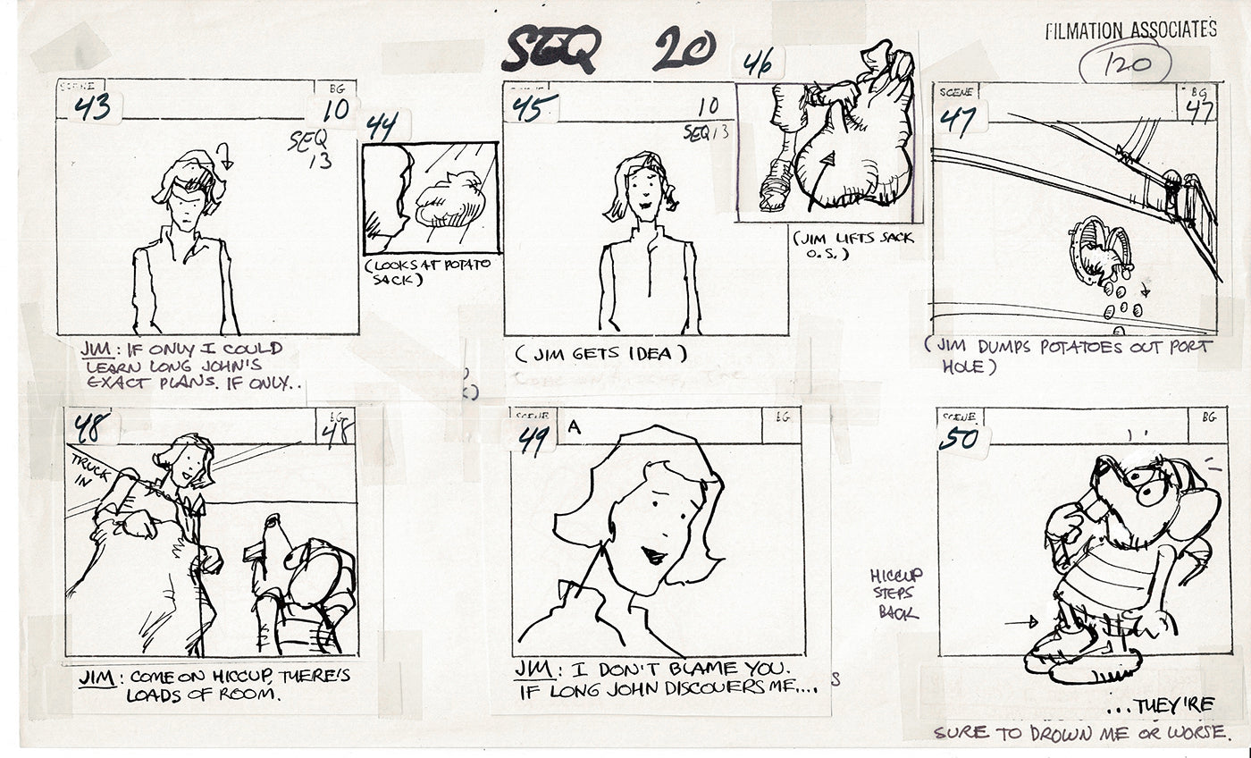 Treasure Island Storyboard Art Cartoon 2 Pages Stevenson Filmation WB 1973 C-21