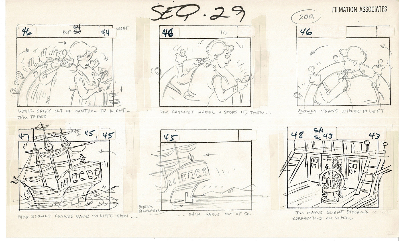 Treasure Island Storyboard Art Cartoon 2 Pages Stevenson Filmation WB 1973 D-23