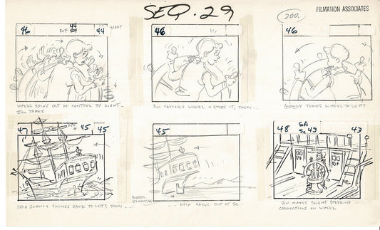 Treasure Island Storyboard Art Cartoon 2 Pages Stevenson Filmation WB 1973 D-23