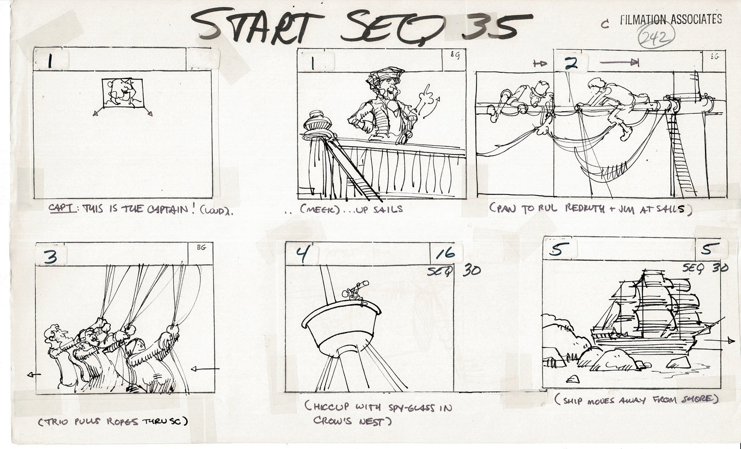 Treasure Island Storyboard Art Cartoon 2 Pages Stevenson Filmation WB 1973 E-23