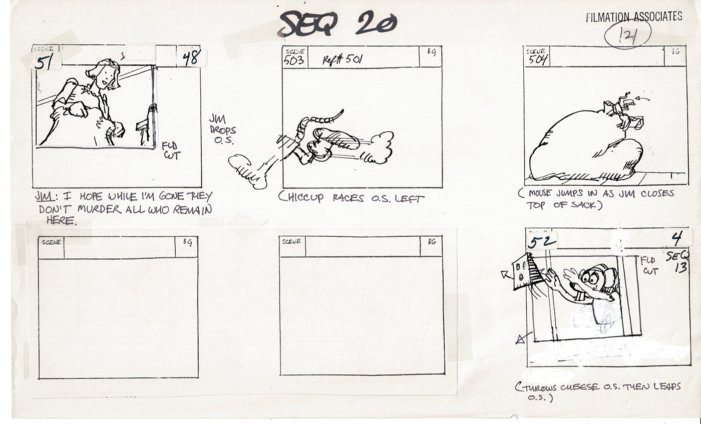Treasure Island Storyboard Art Cartoon 2 Pages Stevenson Filmation WB 1973 C-23