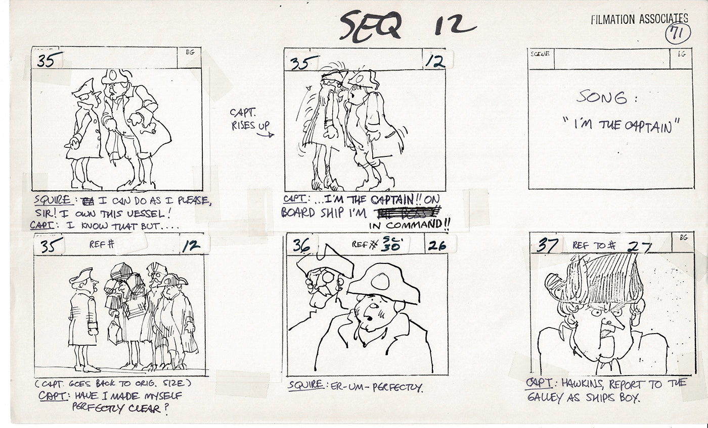 Treasure Island Storyboard Art Cartoon 2 Pages Stevenson Filmation WB 1973 B-23