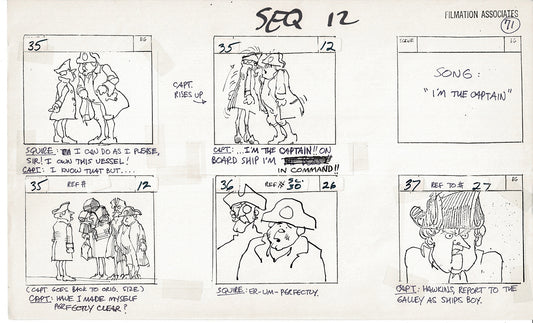 Treasure Island Storyboard Art Cartoon 2 Pages Stevenson Filmation WB 1973 B-23