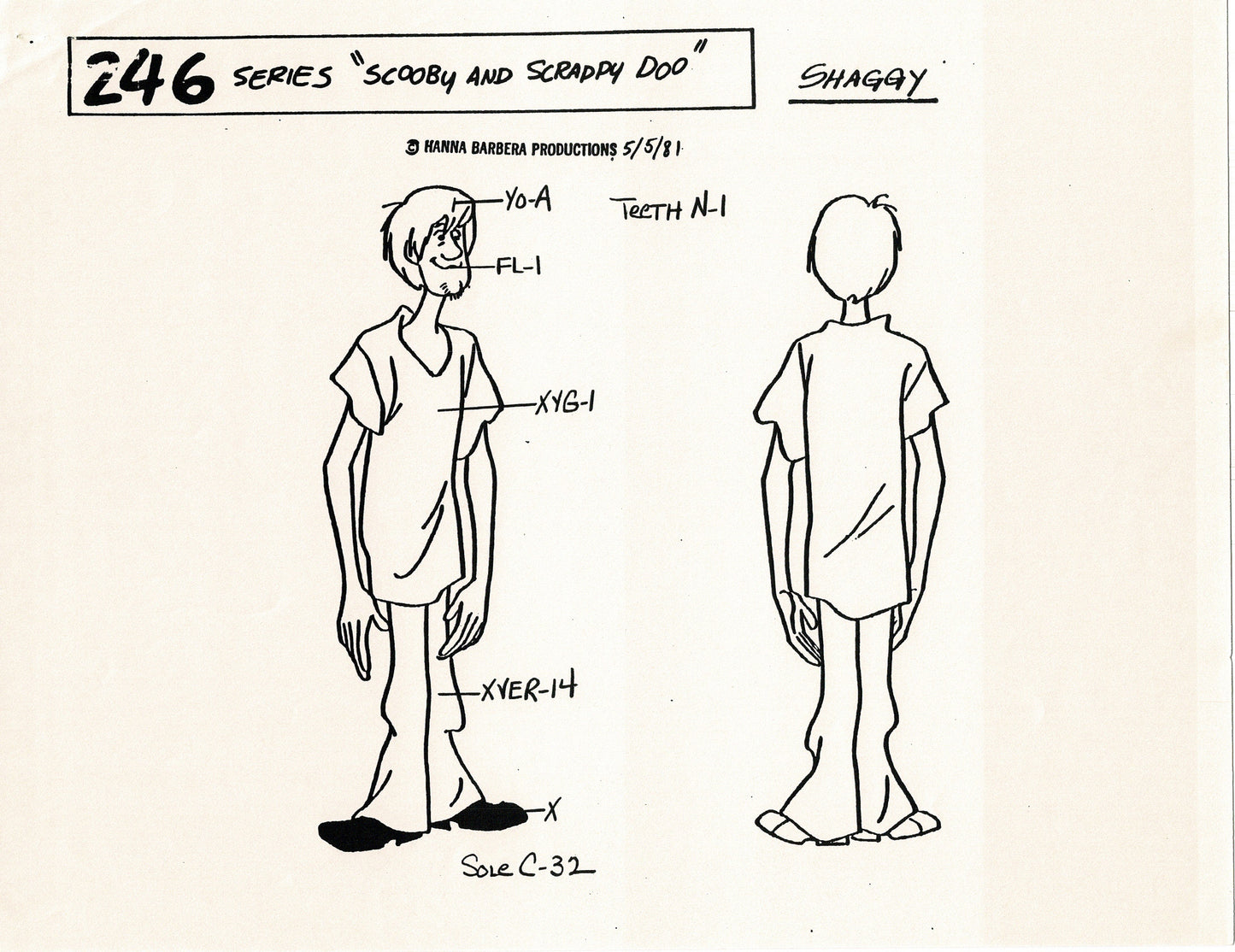 Scooby Doo Model Sheet Copy Group of 4 Pages 1981 Production Hanna Barbera