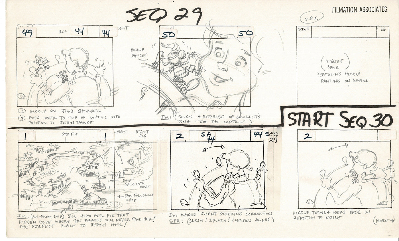 Treasure Island Storyboard Art Cartoon 2 Pages Stevenson Filmation WB 1973 D-23