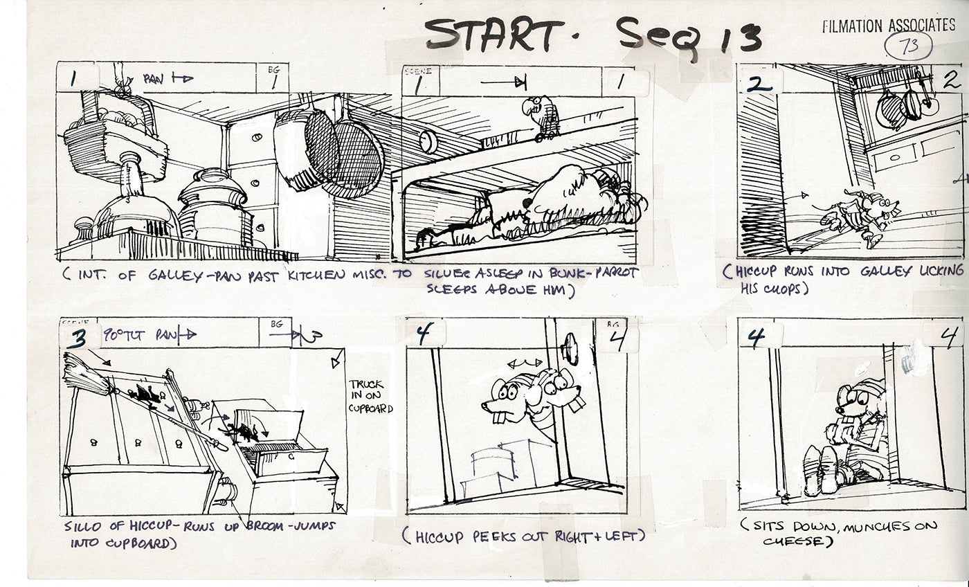 Treasure Island Storyboard Art Cartoon 2 Pages Stevenson Filmation WB 1973 B-25