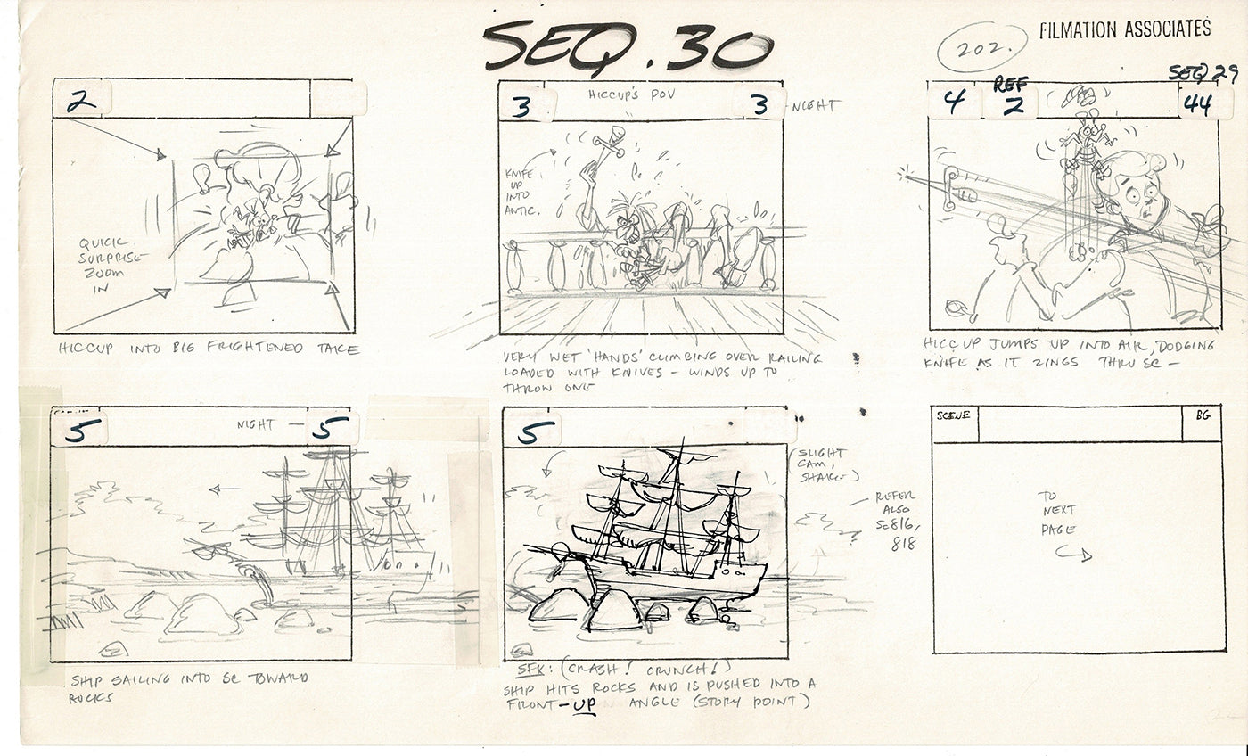 Treasure Island Storyboard Art Cartoon 2 Pages Stevenson Filmation WB 1973 D-25