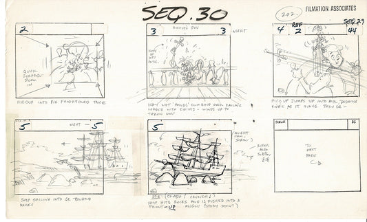 Treasure Island Storyboard Art Cartoon 2 Pages Stevenson Filmation WB 1973 D-25