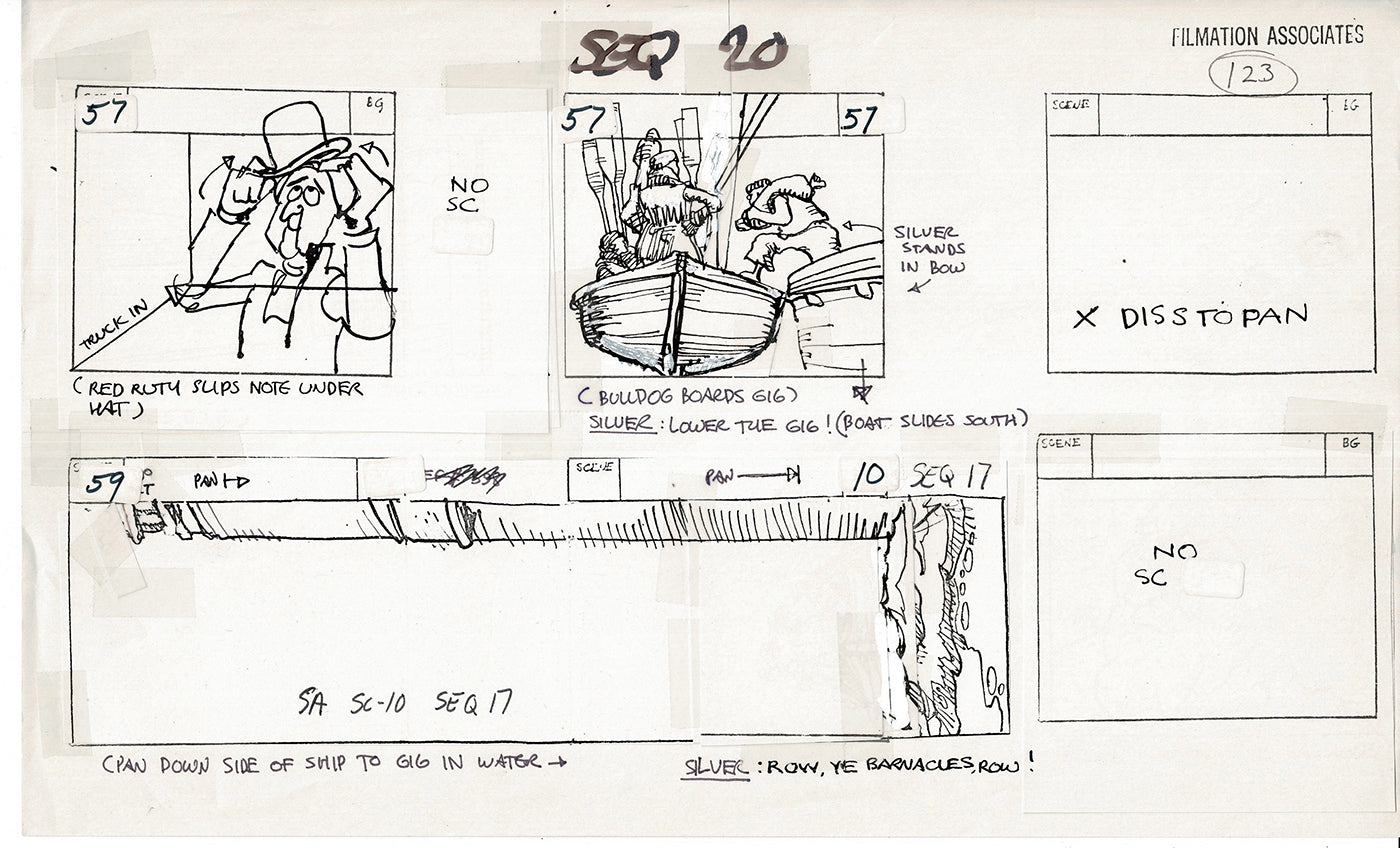 Treasure Island Storyboard Art Cartoon 2 Pages Stevenson Filmation WB 1973 C-25