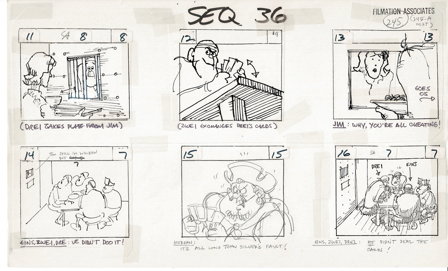Treasure Island Storyboard Art Cartoon 2 Pages Stevenson Filmation WB 1973 E-25