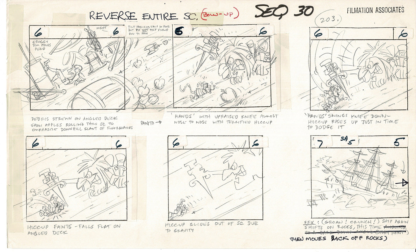 Treasure Island Storyboard Art Cartoon 2 Pages Stevenson Filmation WB 1973 D-25