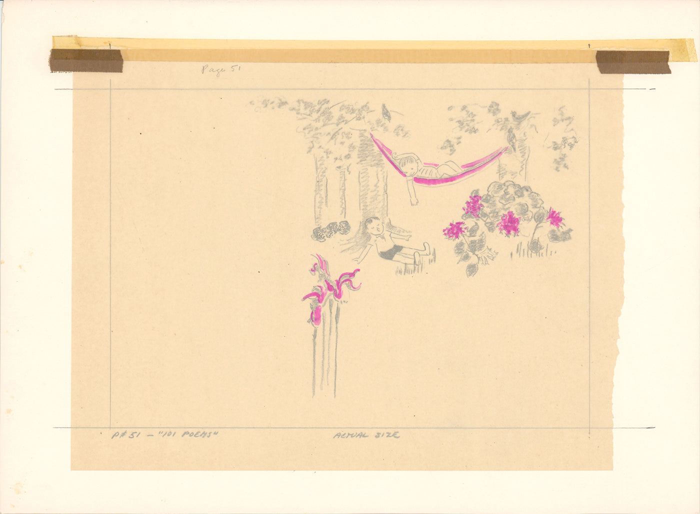 Illustration Book Page Original Drawing by Lowenheim c1978 Samuel Lowe T025