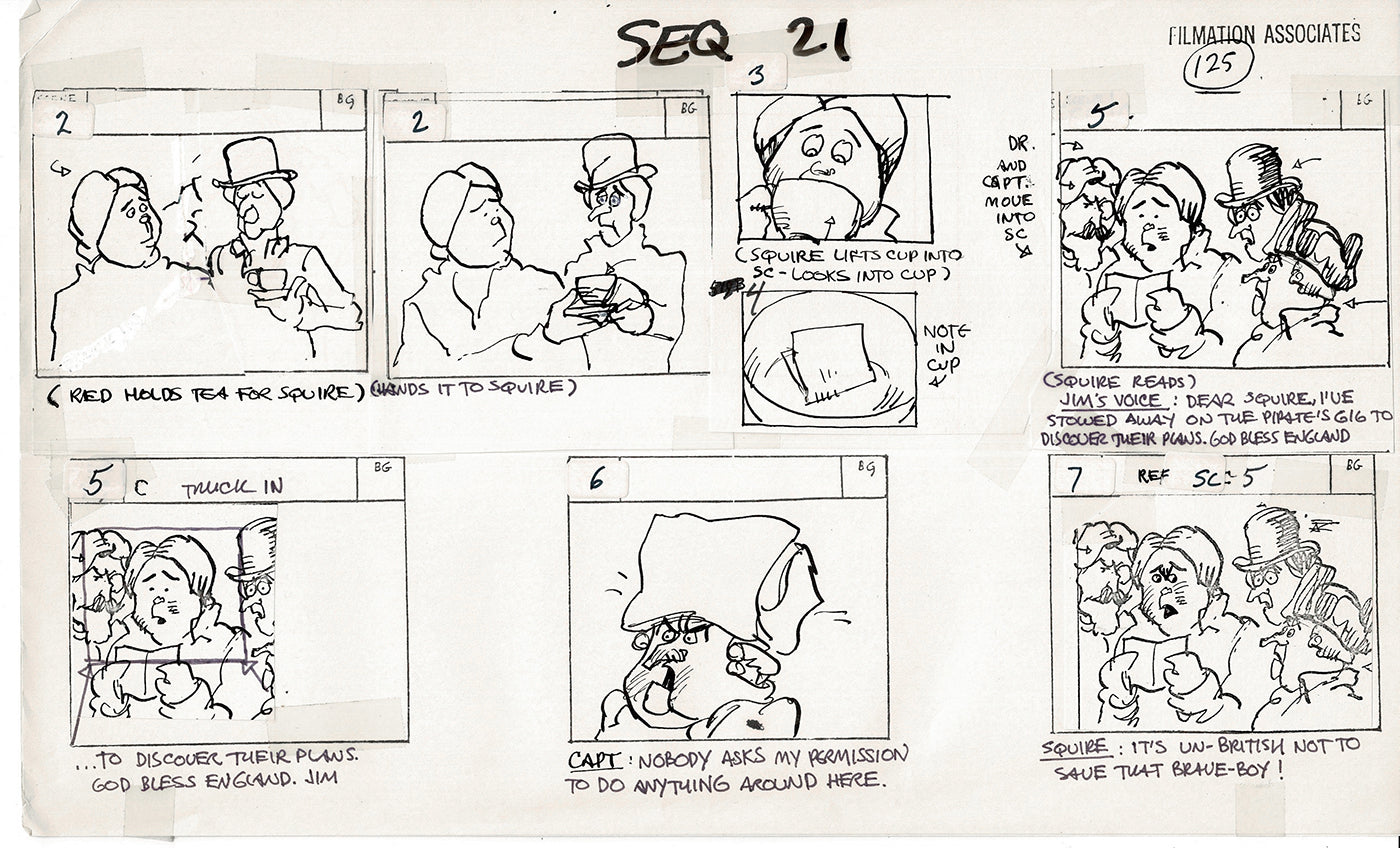 Treasure Island Storyboard Art Cartoon 2 Pages Stevenson Filmation WB 1973 C-27