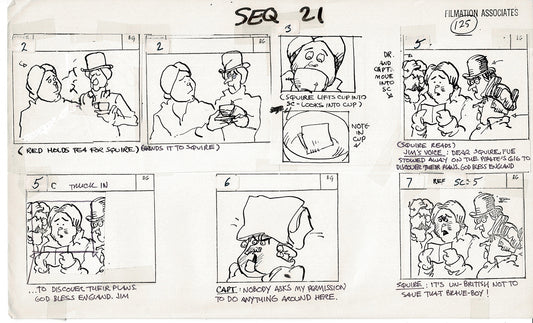 Treasure Island Storyboard Art Cartoon 2 Pages Stevenson Filmation WB 1973 C-27