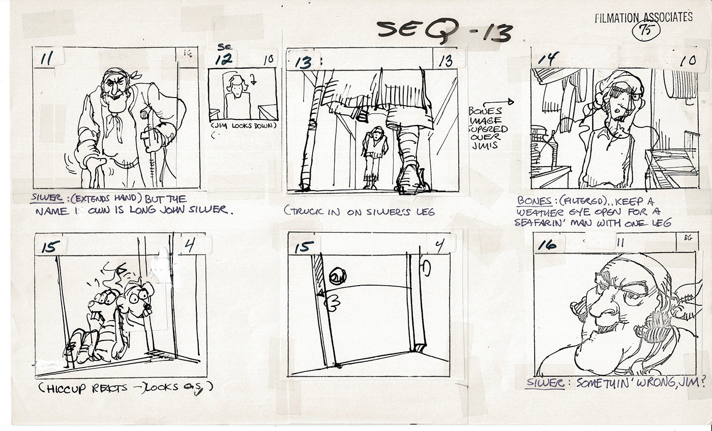 Treasure Island Storyboard Art Cartoon 2 Pages Stevenson Filmation WB 1973 B-27
