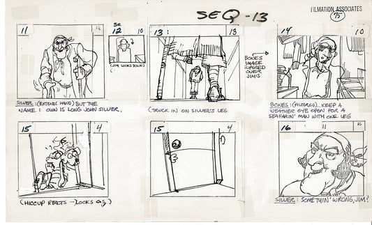 Treasure Island Storyboard Art Cartoon 2 Pages Stevenson Filmation WB 1973 B-27