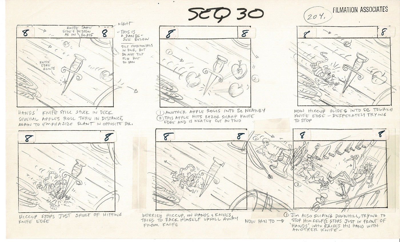 Treasure Island Storyboard Art Cartoon 2 Pages Stevenson Filmation WB 1973 D-27