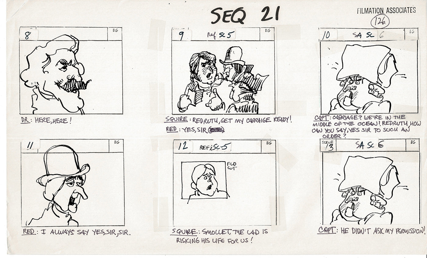 Treasure Island Storyboard Art Cartoon 2 Pages Stevenson Filmation WB 1973 C-27