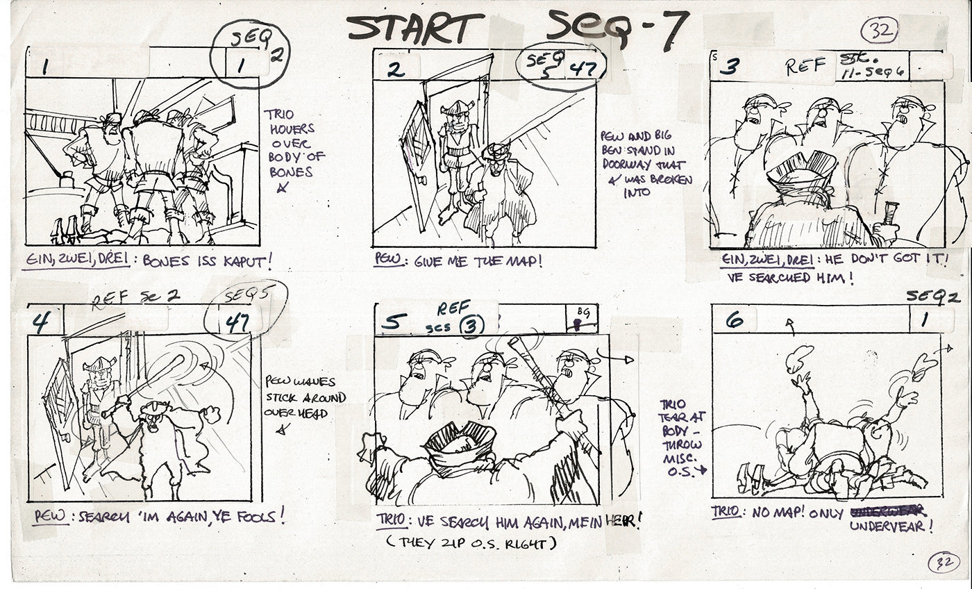 Treasure Island Storyboard Art Cartoon 2 Pages Stevenson Filmation WB 1973 A-27