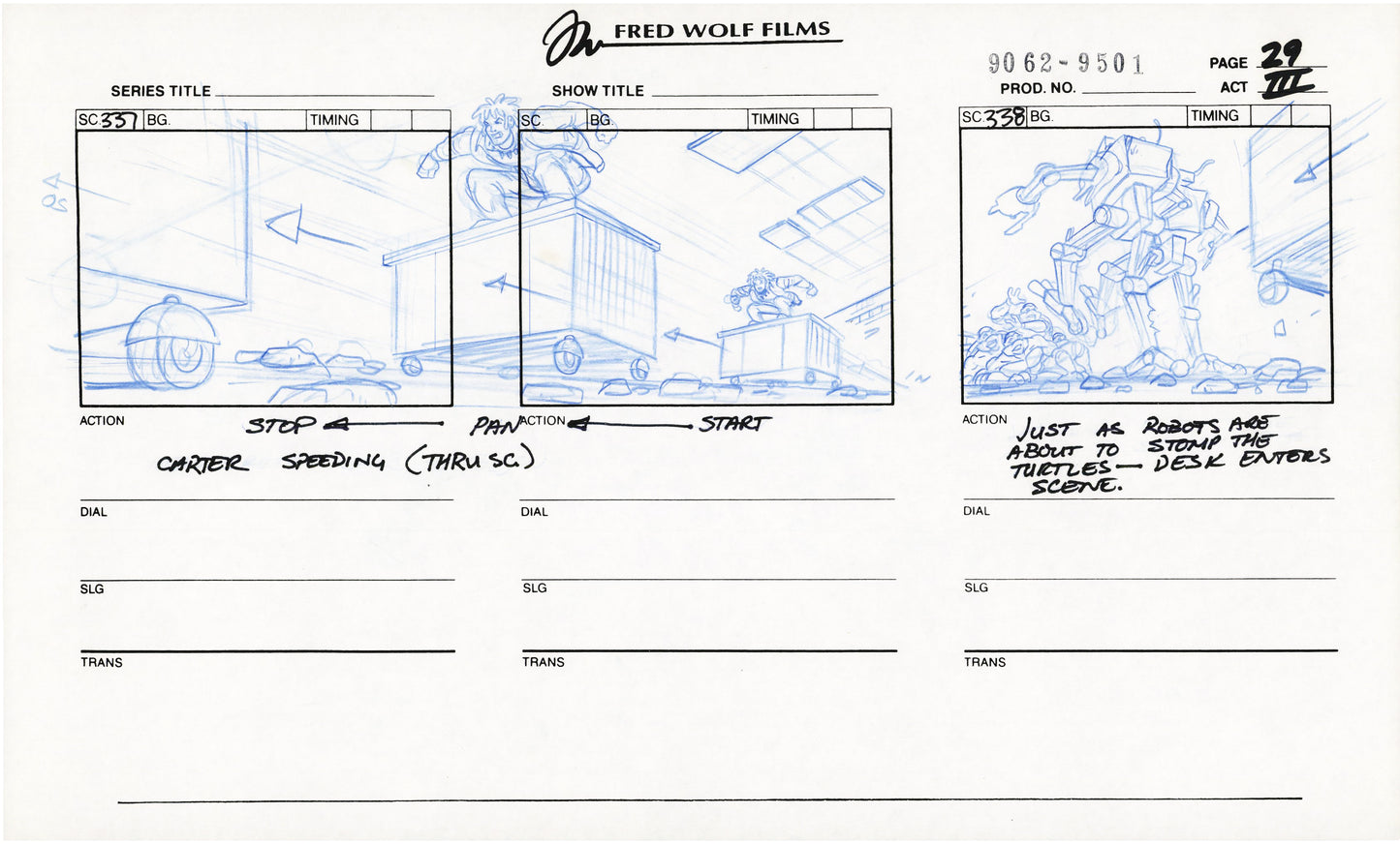 Teenage Mutant Ninja Turtles TMNT Original Production Animation Storyboard 1995 U3-29